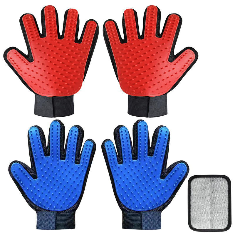 Cat & Dog Grooming Gloves for Shedding, 4PCS Efficient Deshedding Pet Grooming Gloves for Dogs with 1PCS Pet Hair Remover Gloves, Cats & Horses with Long & Short Fur - PawsPlanet Australia