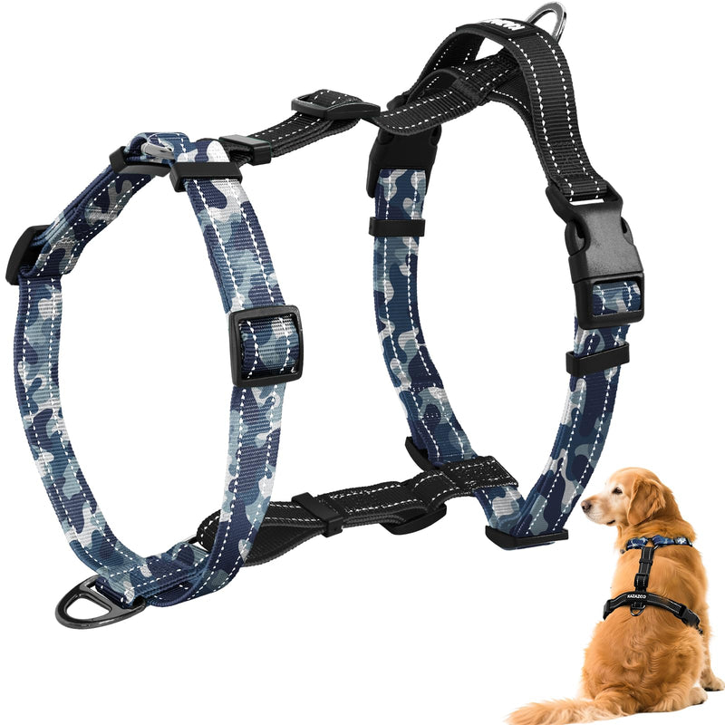 No-Pull Harness,Y-Shaped Design,Buckle-Neck Balance Harness with Reflective Stitching, Ideal for Dog Training and Night Walking, Padded Handle, Durable High-Tensile Nylon-Blue Camo-L Blue Camo L - PawsPlanet Australia