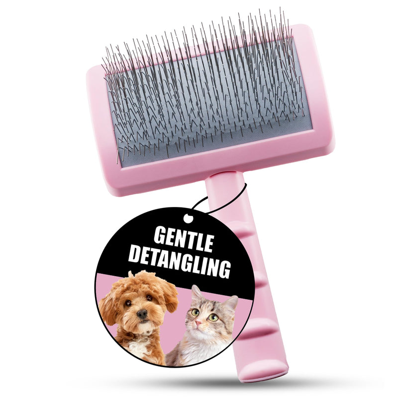 Tauro Pro Line Slicker Dog Brush for Shedding - Detangler for Dense & Long Hair - Dematting Pet Slicker Brush for Dogs & Cat, Doodle Grooming, Non-Slip Grip, Soft Pin (Size S - Pink) Soft Pins: 0.98 in (S) - PawsPlanet Australia
