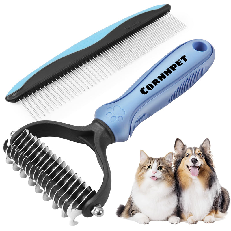 Pet Grooming Brush and Metal Comb Combo,Rake and Brushes for Small, Medium & Large Dogs,Pet Self Cleaning Slicker Brush Hair Remover Grooming Tool for Dogs & Cats,bule blue - PawsPlanet Australia