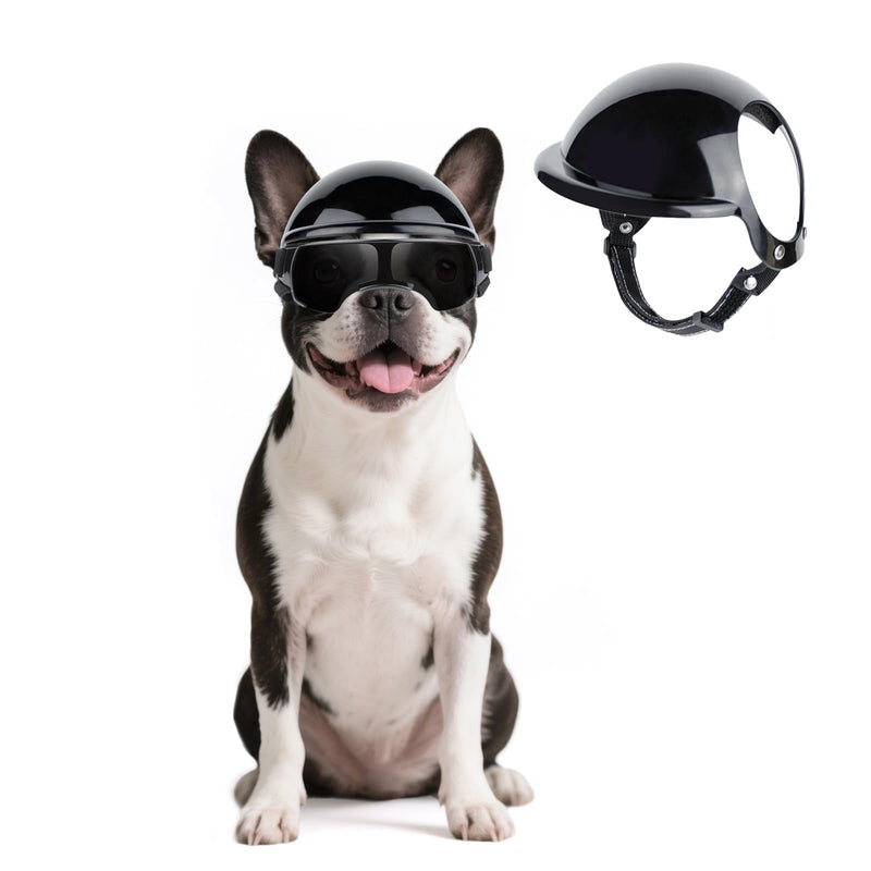 Namsan Small Dog Goggles and Helmet, Dog Motorcycle Helmet with UV Protection Sunglasses for Small Medium Breeds, Hard Doggie Hat with Ear Holes, Adjustable, Black Type A - PawsPlanet Australia