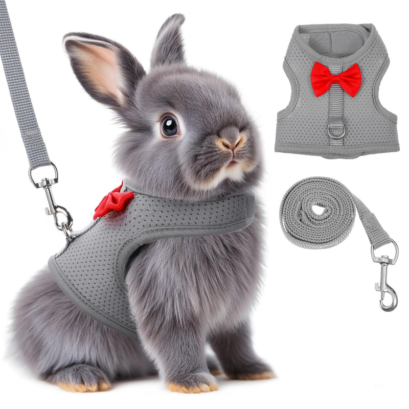 Bunny Harness and Leash Set, Soft Breathable Mesh Rabbit Leash Vest with Safety Buckles, Lightweight Escape-Proof Walking Gear for Rabbits, Kittens, Ferrets, Guinea Pigs, Grey M - PawsPlanet Australia