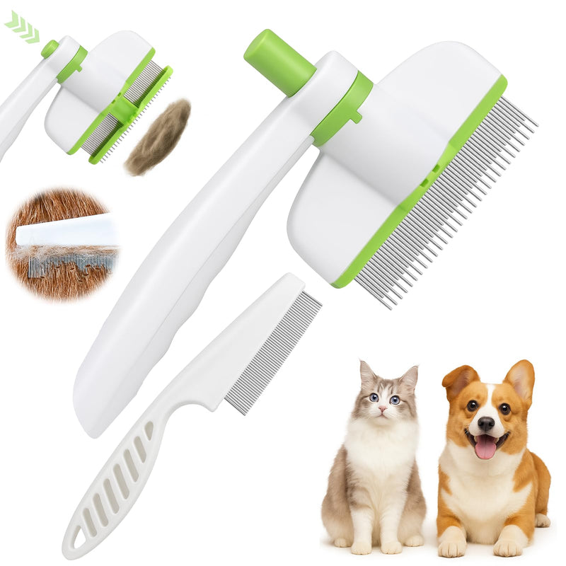 XANGNIER Rotatable Flea Comb for Cats Dogs Kittens Rabbit,Self Cleaning Pet Flea Comb Grooming Brush for Shedding and Detangling,Fine Tooth Tick Lice Comb for Short & Long Pet Hair Removal Tool,2 Pcs White - PawsPlanet Australia