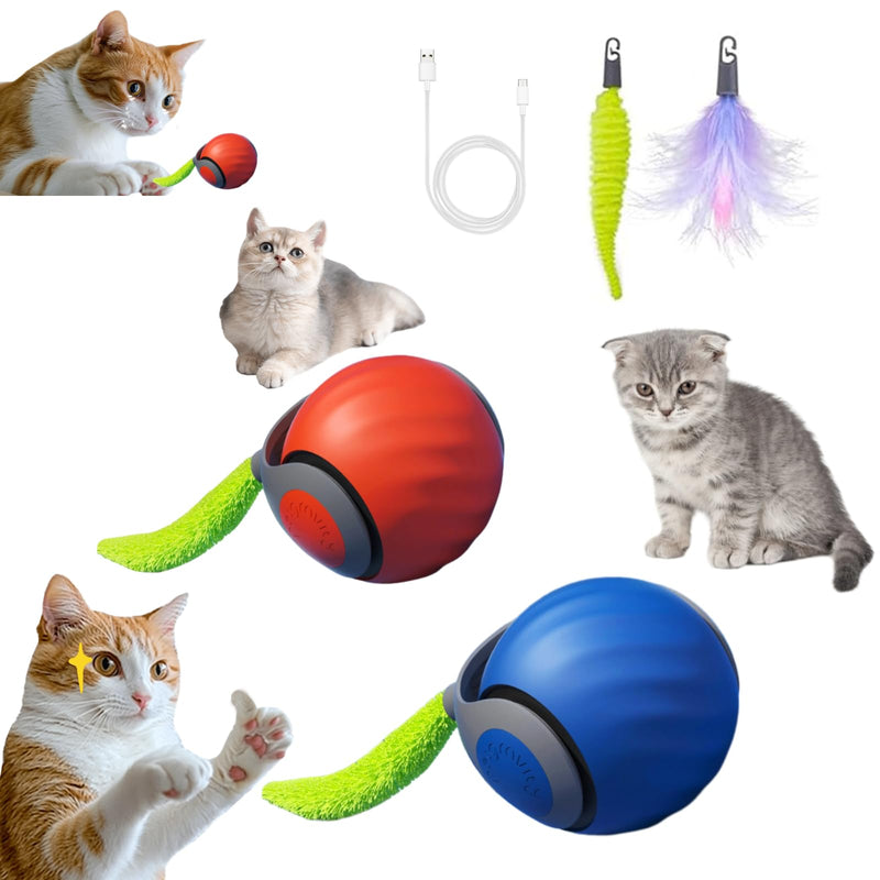 2025 Upgraded Self-Moving Cat Toy Ball with Tail (2-Pack) - Rechargeable Smart Interactive Kitten Toys, 2-Speed Modes, Bite-Resistant Indoor Exercise Toys for Bored Cats (Blue&Orange) - PawsPlanet Australia