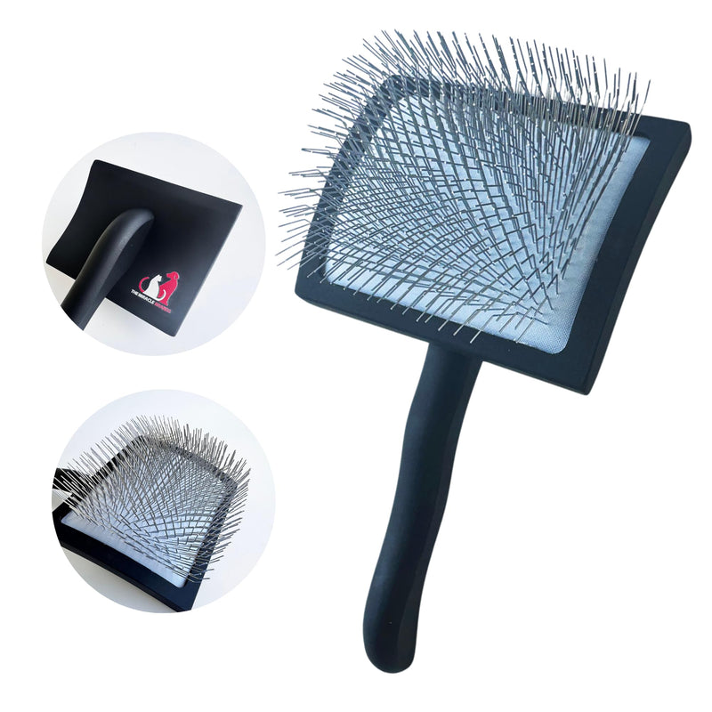 Pet Slicker Brush – Long Pin Grooming Tool for Dogs & Cats – Wooden Handle, Tangle & Shedding Remover – Black - PawsPlanet Australia