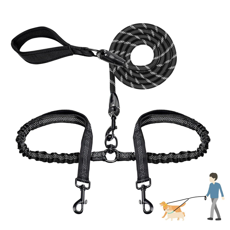 Double Dog Leash No Tangle Two Dogs Heavy Duty Bungee Dog Leash Shock Absorbing Reflective Leashes with Two Extra Traffic Handles for Walking 2 Dog - PawsPlanet Australia