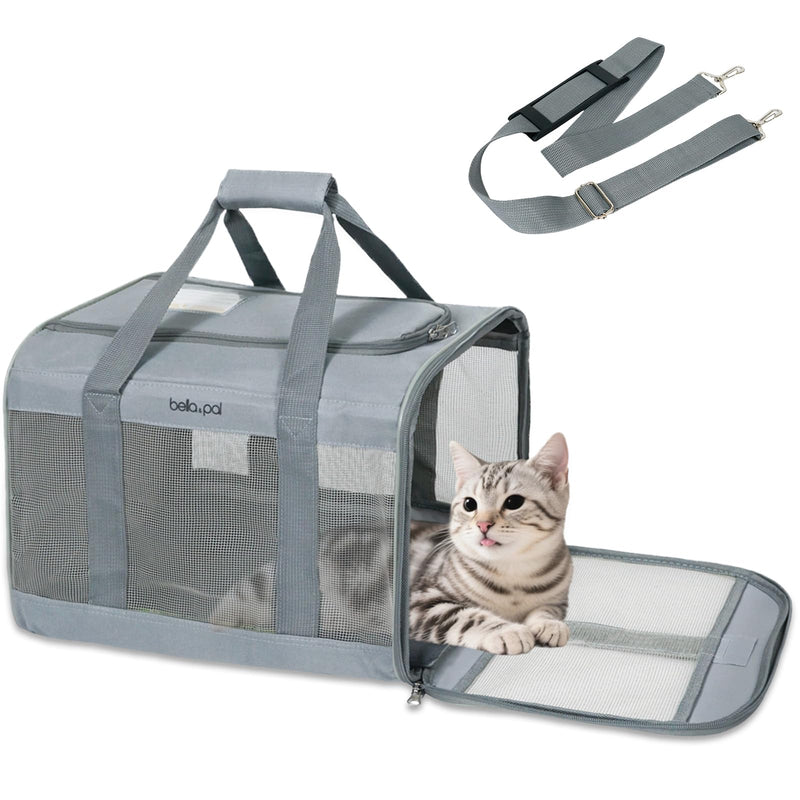 BELLA & PAL Cat Carrier Travel Bag, Airline Approved Lightweight Cat Carrier, Soft Sided Pet Carrier for Puppy Dogs Up to 18lbs, Collapsible Kitten Bag with Removable Waterproof Mat, Ventilated Mesh 16.5"L x 11"W x 11"H Grey - PawsPlanet Australia