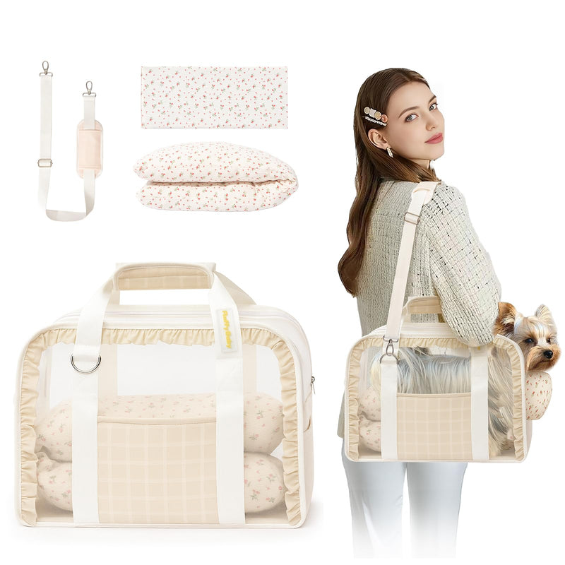 Cat Carrier, Dog Purse with Soft-Sided Pet Carriers, Breathable Mesh for Small/Medium Cats Dogs Puppies (Up to 13lbs), Foldable with Safety Buckle for Travel - Beige - PawsPlanet Australia