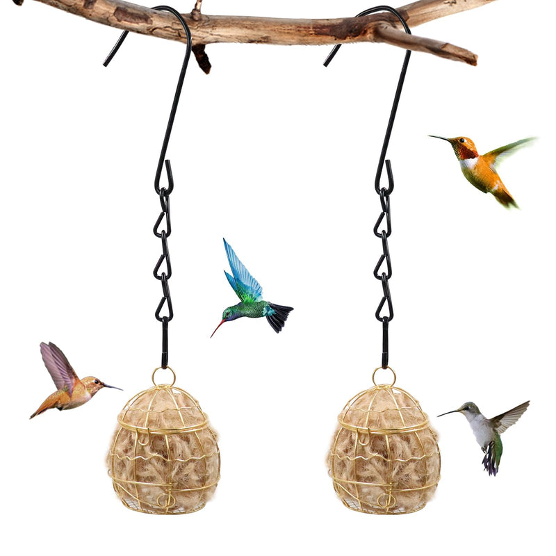 2 Pack Bird Nesting Material Cage Holder for Wild Birds, Hummingbird Nesting Material Kit, Gift for Bird Lovers, Hanging Nesting Supply Dispenser with Metal Hook for Outdoor Use - PawsPlanet Australia