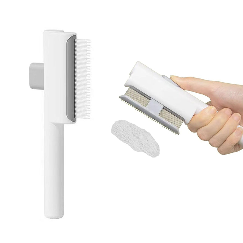 Cat Shedding Comb for Long Matted Hair, Cat Flea Comb for Indoor Cats or Dogs, Release Button Self-Cleaning Pet Combs, Long & Short Stainless Steel Metal Teeth, White - PawsPlanet Australia