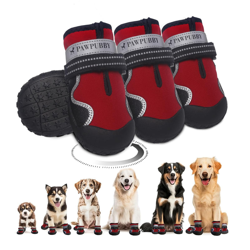 Dog Shoes for Large Dogs, Anti-Slip Waterproof Dog Boots & Paw Protectors With Full Toe Coverage Design, Dog Shoes for Hot Pavement and Winter Snow Hiking with Reflective Straps（red,4#) - PawsPlanet Australia