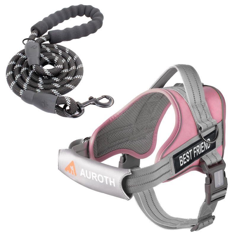 AUROTH Dog Harness and Leash Set, Soft Padded Service Dog Vest with 5.25FT Dog Leash, No Choke, Easy On Pet Vest, Adjustable Reflective No Pull Pet Vest Medium Sized Dog, Easy Walking and Training Leash Set-Pink - PawsPlanet Australia