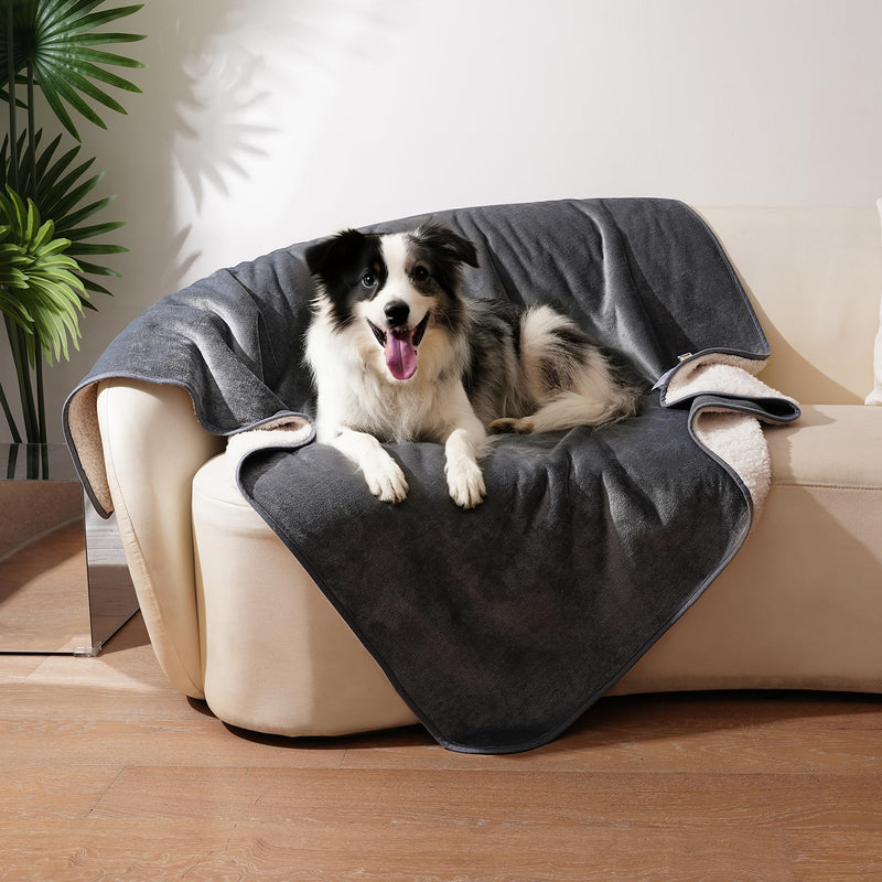 Sunheir Waterproof Dog Blankets for Large Dogs - Cat Blanket Washable for Couch Protection, Soft Sherpa Fleece Puppy Throw Blanket to Prevent Urine Leaks & Protects Furniture, 40"X 50", Grey L(40x50") - PawsPlanet Australia