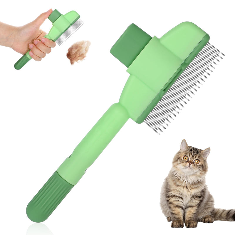 Flea Comb for Cats Dogs Brush for Shedding with Release Button Fine Tooth Pet Hair Removal Comb with Long & Short Stainless Steel Teeth for Deshedding Self-Cleaning Brush for Cat Dog Small Pets - PawsPlanet Australia