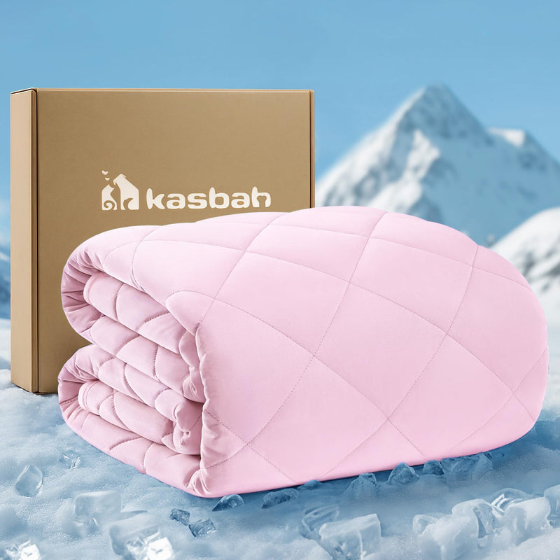 KASBAH Dog Cooling Blanket & Mat, Waterproof Pet Blankets for Couch, Bed and Car Seat, Washable Reversible Dog Blanket Throw (Cool & Warm), Q-MAX >0.5, 40 x 56 Inch Pink 40x56inch - PawsPlanet Australia