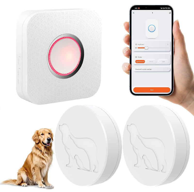 WiFi Dog Door Bell for Potty Training to Go Outside, Smart Doggie Door Bell for Dog, Wireless Doggy Doorbell with Phone App(Two Button One WiFi Receiver) Two Button One Wifi Receiver - PawsPlanet Australia