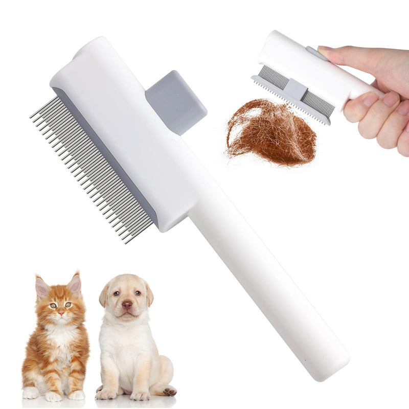Pet Hair Remover Comb, Cat Brush with Release Button Self-Cleaning Pet Grooming Brush for Shedding Tangles & Removal Loose Hair for Dogs Cats (Long & Short Teeth) Long & Short Teeth - PawsPlanet Australia
