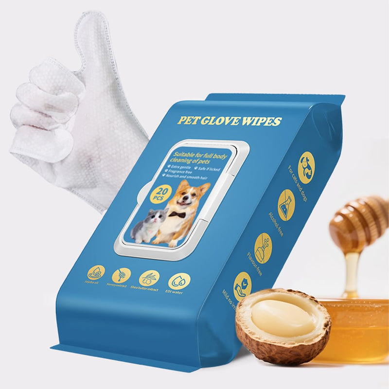 20 PCS Pet Glove Wipe, Cleaning Glove for Dog and Cat, Fur Face, Ear, Eye, Paws Cleaning Wipes, Pet Wash Free Gloves, Cleaning Grooming Wipes for Daily Care and Traveling, No Rinse, Gentle, Thickened Glove Wipe(20 PCS) - PawsPlanet Australia