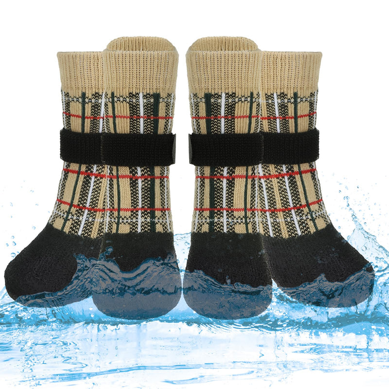 PUPTECK Dog Shoes for Hot Pavement Small Medium Large Size Dogs, Booties and Paw Protectors for Hardwood Floors, Grippy Socks to Prevent Licking Rubber Rain Hiking Boots for Senior Anti Slip X-Large Beige Plaid - PawsPlanet Australia