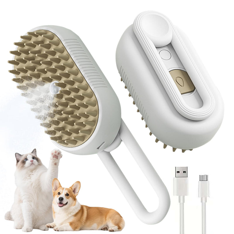 4 in 1 Cat Steam Brush for Shedding Dog Brush with Steam Pet Hair Cleaning Brush Comb for Spray Pet Grooming Soft Silicone Brush for Long & Short Haired Pets (White) White - PawsPlanet Australia