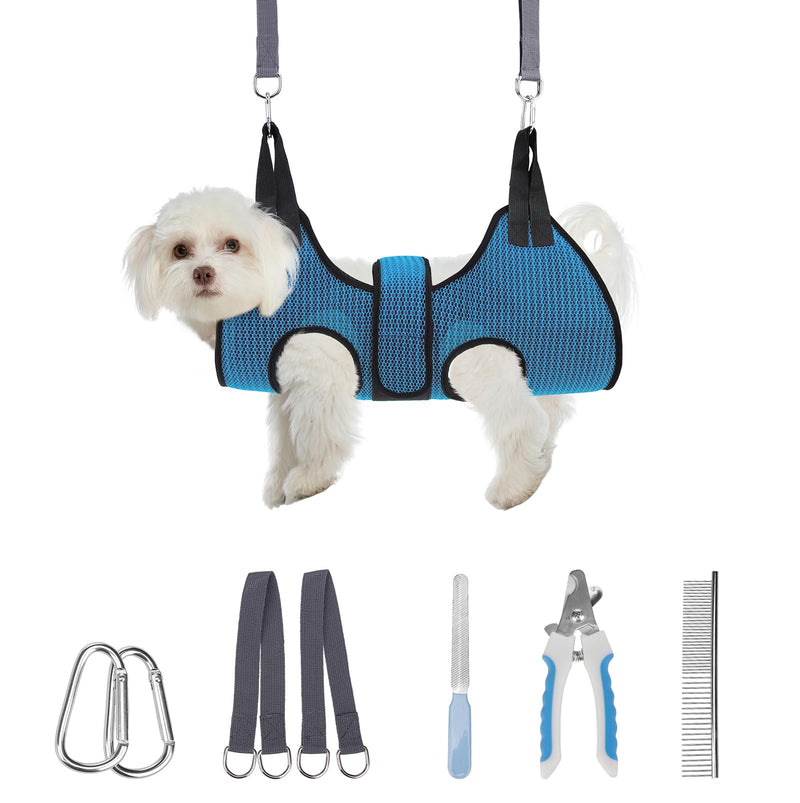 PAWCHIE Dog Grooming Hammock Harness for Dog Cat with Pet Nail Clipper Trimmer-Breathable Cat Hanger Sling for Trimming Clipping Nails-Dog Hammock Restraint Bag for Small Medium Large Dog,Dark Blue XS Dark Blue - PawsPlanet Australia