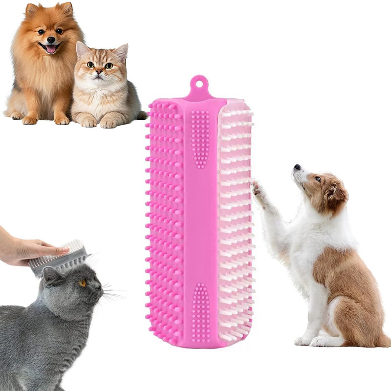 Pet Bath Brush, Suitable for Massage, Grooming, and Hair Removal for Cats and Dogs, Made of Skin Friendly Silicone Material, Deeply Cleanses and is Easy to Wash on Three Sides (rose red) rose red - PawsPlanet Australia