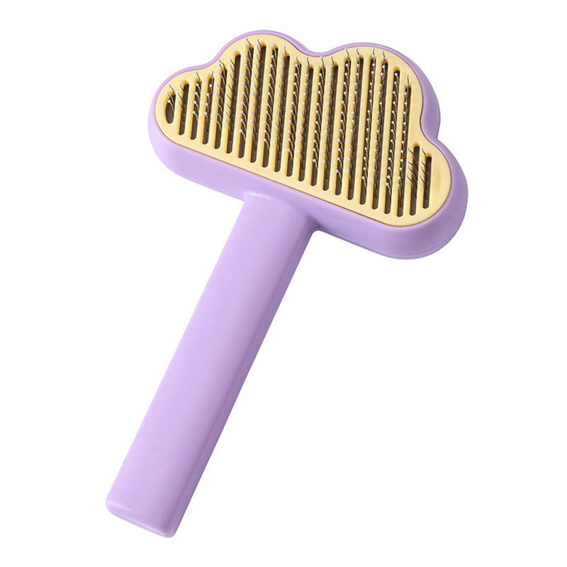 Adorable Cloud-Shaped Universal Pet Grooming Brush for Dogs and Cats - One-Click Hair Removal, Safe Rounded Pin Design - Ideal for Shedding Tool of Long and Short Haired Pets (Purple) Purple