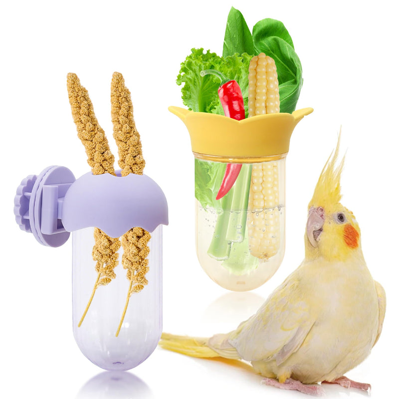 2Pcs Bird Cage Feeder for Vegetable, Parrot Veggies Holder with Water-Storage Design to Keep Greens Fresh, No Mess Hanging Millet Feeder for Parakeet, Quick Clean Clip, No Spill Feeders for Parrots - PawsPlanet Australia