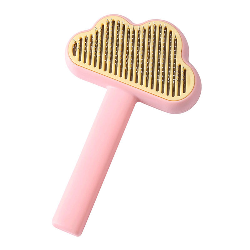 Adorable Cloud-Shaped Universal Pet Grooming Brush for Dogs and Cats - One-Click Hair Removal, Safe Rounded Pin Design - Ideal for Shedding Tool of Long and Short Haired Pets (Pink) Pink