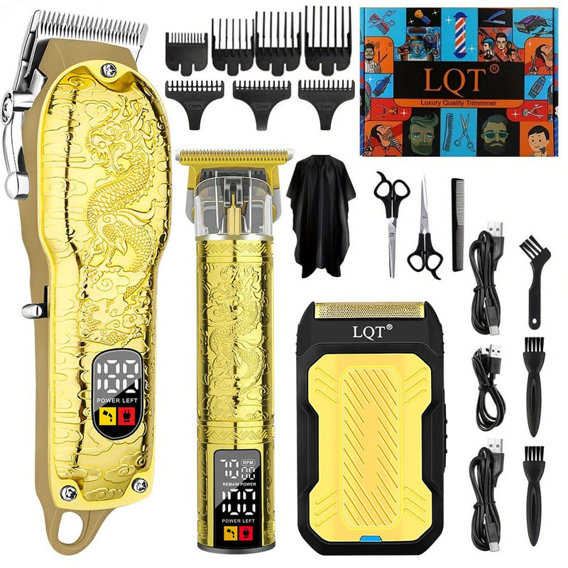 LQT® Professional Hair Clippers for Men, Hair Trimmer Cordless Barber Clippers and Trimmers Set, Hair Cutting Kit for Men Grooming Father Day Gifts Professional-Gold-3pcs/set Gold - PawsPlanet Australia