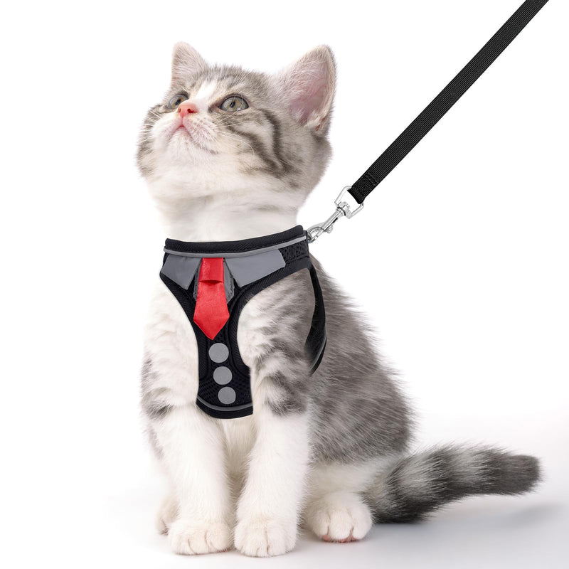 Cat Harness and Leash Set for Walking Escape Proof, Soft Adjustable Kitten Harness Breathable Mesh with Reflective Strips Harness for Kitty Puppy Bunny (Black, Large) Black - PawsPlanet Australia
