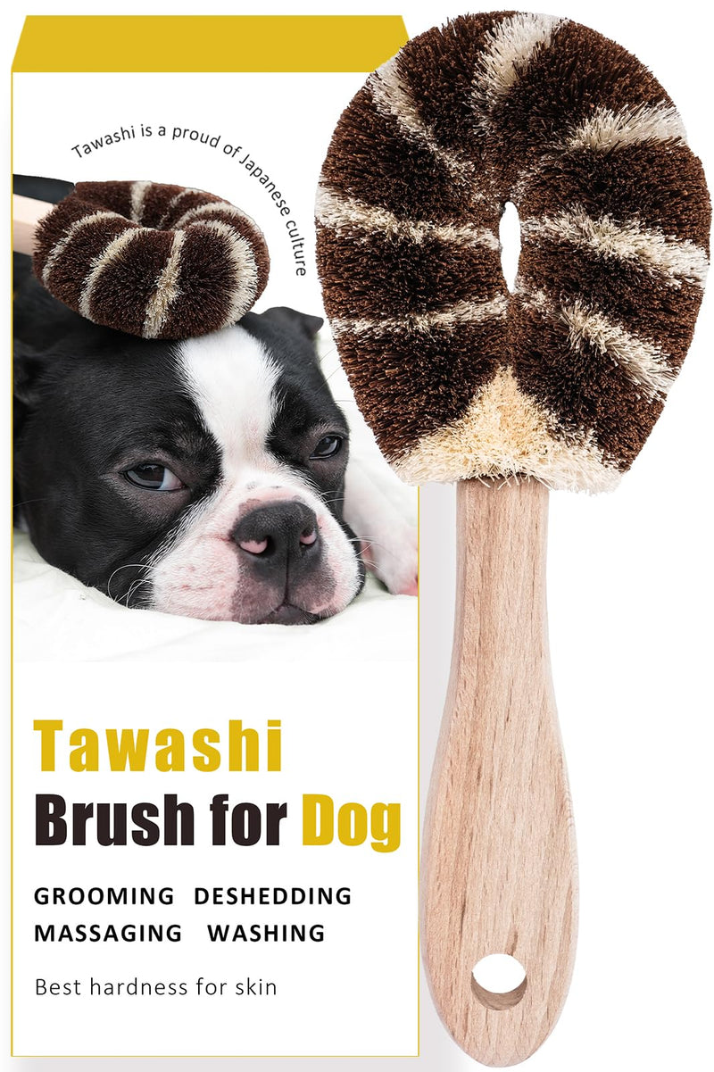 Natural Tawashi Dog Grooming & Massage Brush – Made in Japan, Gentle Palm Fiber Brush for Dogs, Relaxing Skin Stimulation, Low Static, Wooden Handle, Daily Dog Care Tool (Large Dog) Large dog