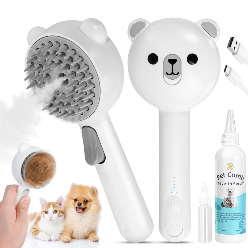 4 in 1 Pet Steam Brush for Cat & Dog, Cat Steam Brush for indoor Cats, Self Cleaning Shedding & Grooming Tool with Waterless Shampoo, Pet Spray Hair Removal Comb with Release Button & Water Tank - PawsPlanet Australia