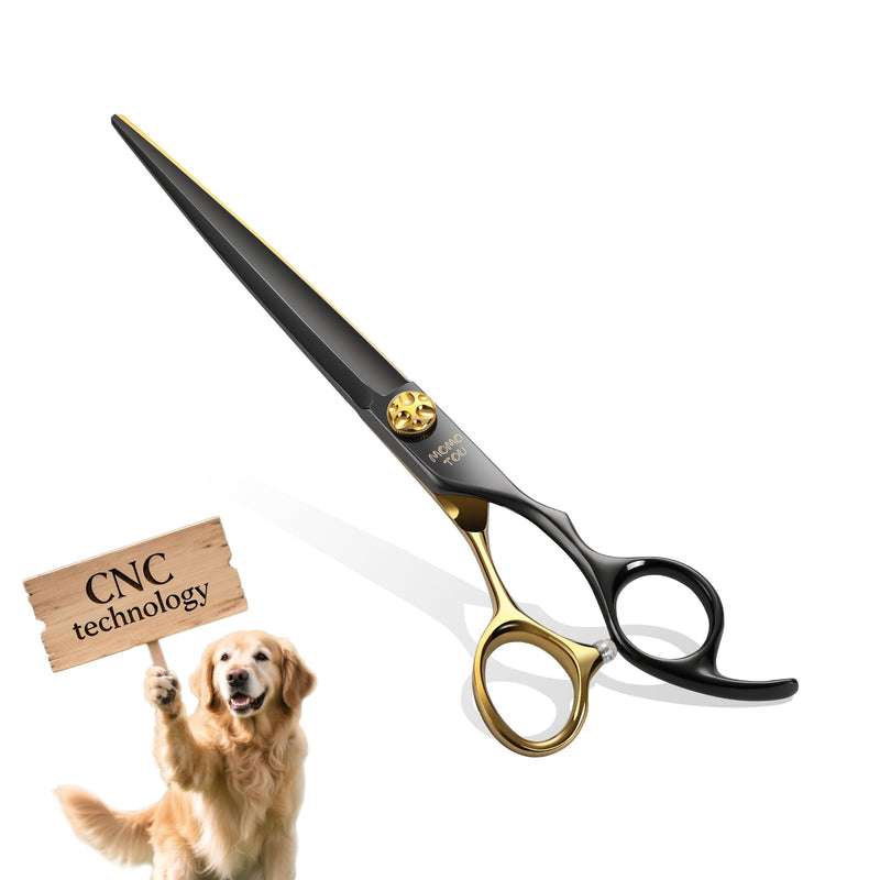 7'' Straight Dog Grooming Scissors CNC 440C Blades Sharp and Durable Dog Shears Black and Gold Pet Scissors Smooth Cutting Easy to Use for Professional Groomer - PawsPlanet Australia