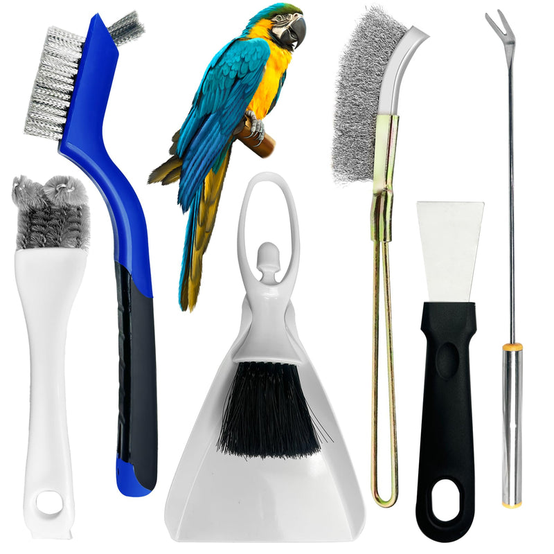 Upgrade 6PCS Cage Cleaner Set,2-in-1 Stainless Steel Pet Cage Brush,Bird Poop Remover,Scraper Tool with Long Handle,Small Animals House Cleaning Accessories,Mini Dustpan and Broom Set (6PCS) - PawsPlanet Australia
