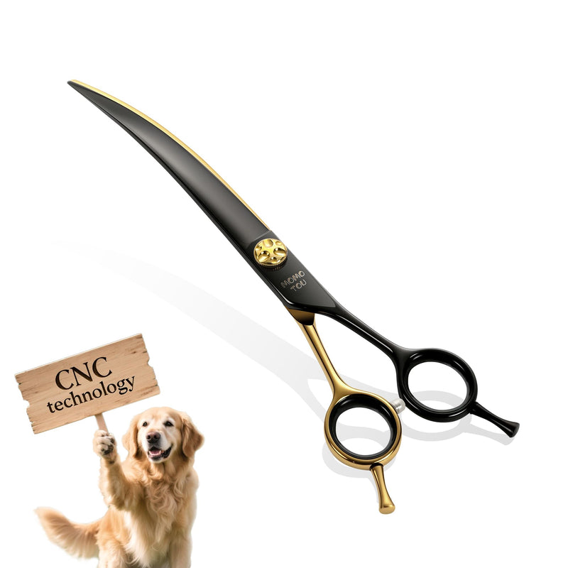 7'' Curved Dog Grooming Scissors CNC 440C Blades Sharp and Durable Dog Shears Black and Gold Pet Scissors Smooth Cutting Easy to Use for Professional Groomer Curved Scissors 7'' - PawsPlanet Australia