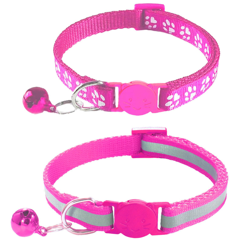 2 Pack Breakaway Cat Collars with Bells, Reflective Design and Claw Print Design, Safety Buckle, Adjustable 7.5-12.5 Inches for Kittens & Cats (Rose) Rose - PawsPlanet Australia