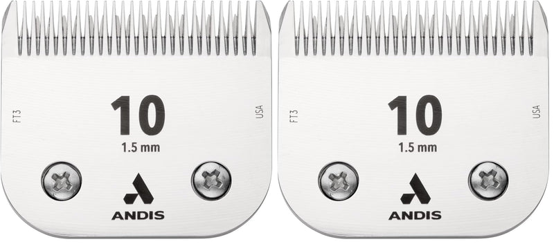 Andis – 64315, Ceramic Edge Detachable Pet Clipper Blade – Carbon-Infused Steel with Sharp Cutting Tech, Runs Cooler & Stays Sharper, Resists Rust & Heat, Size-10 - Fits AG, AGC & BDC Series, Chrome 10 (Pack of 2) - PawsPlanet Australia