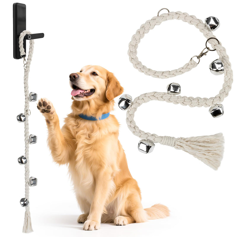 Dog Bells to Go Outside - RAINFLOW Dog Door Bells for Potty Training,Adjustable Potty Bells for Dogs,Handmade With Polyester Cotton,Comes for Puppies Dogs Doggy Doggie Pooch Pet Cat Pet Supplies Beige - PawsPlanet Australia