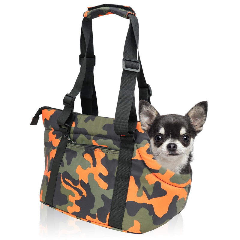 Premium 10mm Padded Dog Purse Carrier for Small Dogs, Pet Tote Bag Shoulder Carrying for Dog/Cat Below 4kg/9lbs -Camouflage Green Camouflage Orange