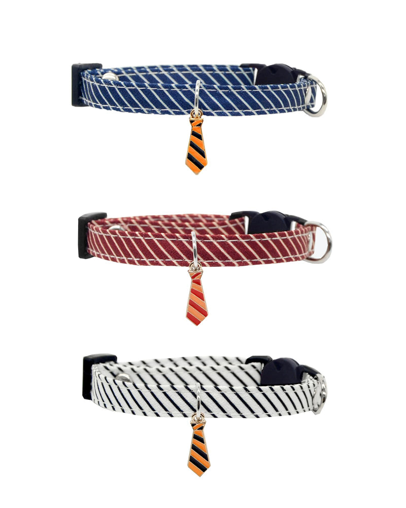 SOLMOONY 3 Pack Classic Stripes Cat Collars - Breakaway Kitten Collar and Adjustable 7.8-11.8 in，Cute Neckties Kitty Collar for Wedding Formal and Party - PawsPlanet Australia