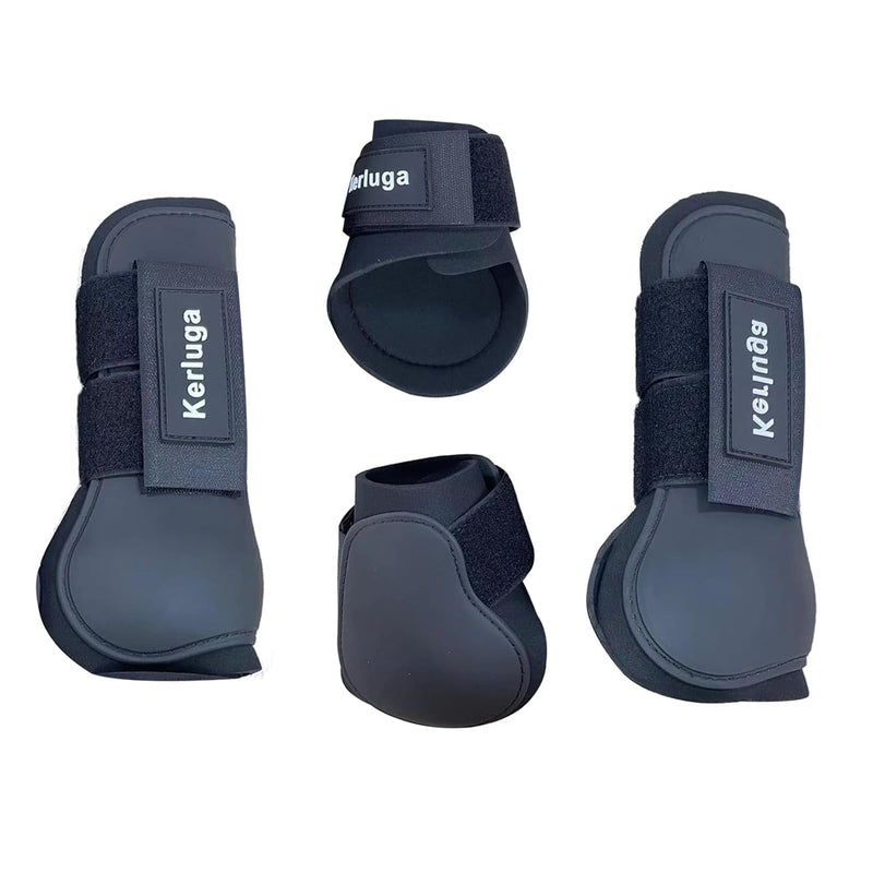 Horse Boots Set of 4 Open Front & Fetlock Tendon Boot for Horses Professional Sport Protection Impact-Absorbing Equine Leg Support Wraps for Jumping, Riding, Training (Black, Full) Black - PawsPlanet Australia