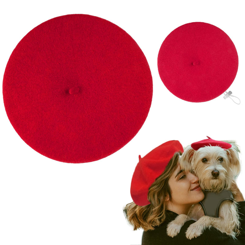 Dog Hat, Pet Beret Dog Mom Family Matching French Beret (Red) Red