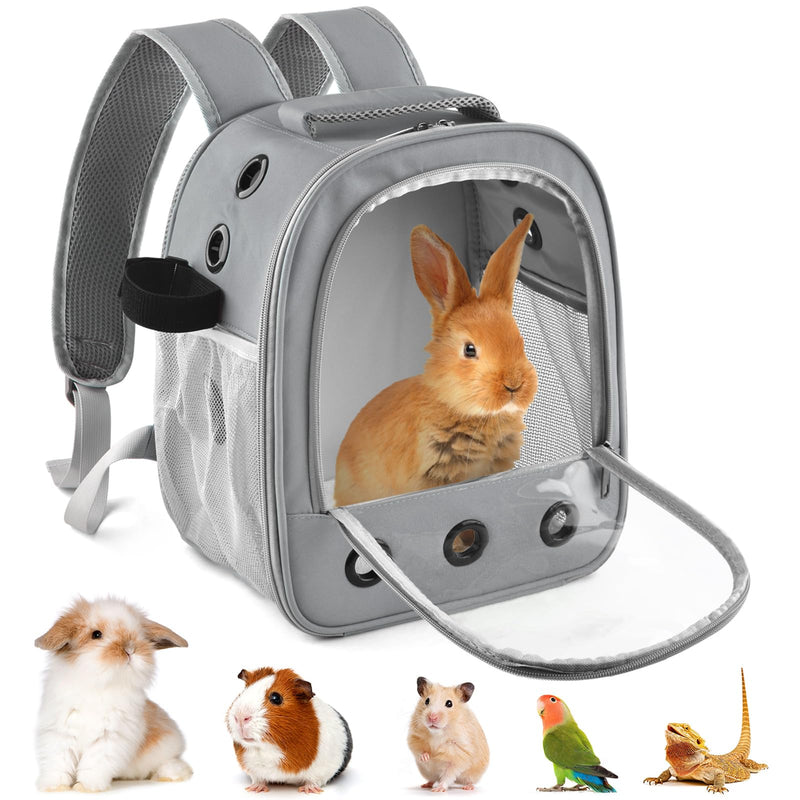 Guinea Pig Carrier Backpack, Portable Small Pet Travel Carriers with Water Bottle Holder & Detachable Pad, Outgoing Carring Bag for Bearded Dragon Bunny Sugar Chinchilla Gerbil Hamster Bird Light Gray - PawsPlanet Australia