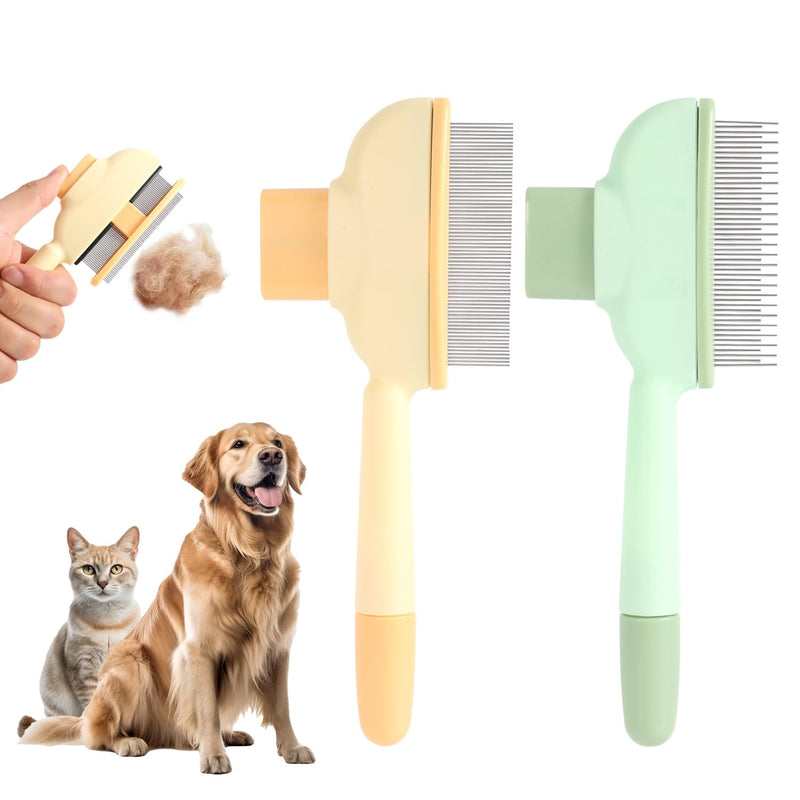 2pcs Pet Shedding Brush, Pet Hair Remover Comb with Release Button Self-Cleaning Grooming Brush for Deshedding Dogs Cats Short & Long Loose Hairs (Green, Yellow) - PawsPlanet Australia