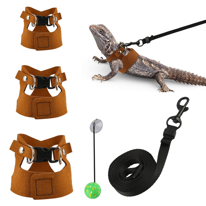 5 Pack Bearded Dragon Harness and Leash Set Bearded Dragon Leash with Retractable, 3 Size Adjustable Soft Leather Harness, Toy Bell Balls for Reptiles Squirrel Lizard Chinchilla - PawsPlanet Australia