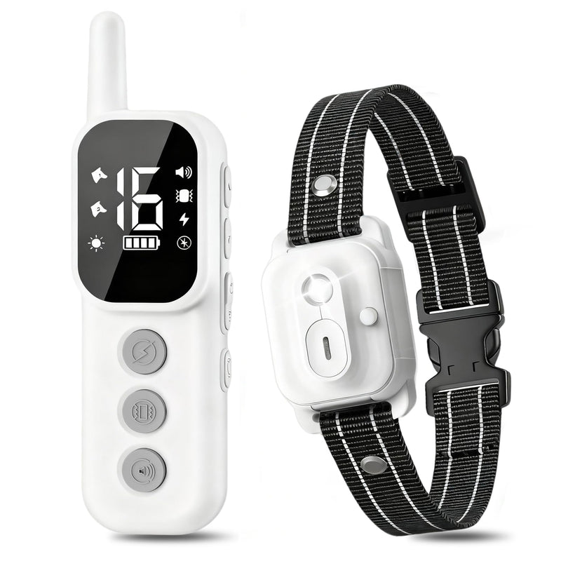 Dog Shock Collar - 3300 FT Remote Dog Training Collar, IP7 Waterproof, 4 Training Modes Lighting,Beep,Vibration,Safe Shock, Dual Channel E-Collar with Safety Lock for All Breeds (10-150 lbs) White - PawsPlanet Australia