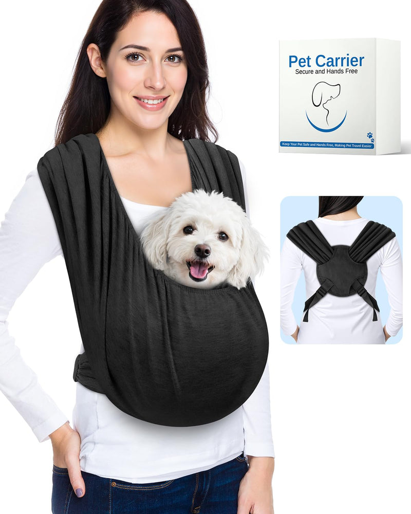 Dog Sling Carrier for Small Dogs, Front Pet Sling Carrier Chest, Adjustable Reducing Back Stress Cat Sling for Small Pet up to 20lbs, Hands Free Puppy Sling for Travel or Everyday Use (Black) Black - PawsPlanet Australia
