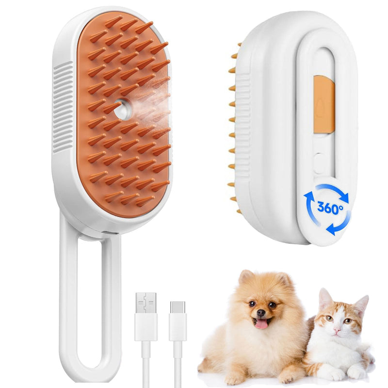 cat steam brush for shedding -4 in 1 Rechargeable Steam Brush for Cats and Dogs, Anti-static, Massage, Cleaning, Shedding & Combing All In One!grooming tool for cats and dogs（Beige） Beige01 - PawsPlanet Australia