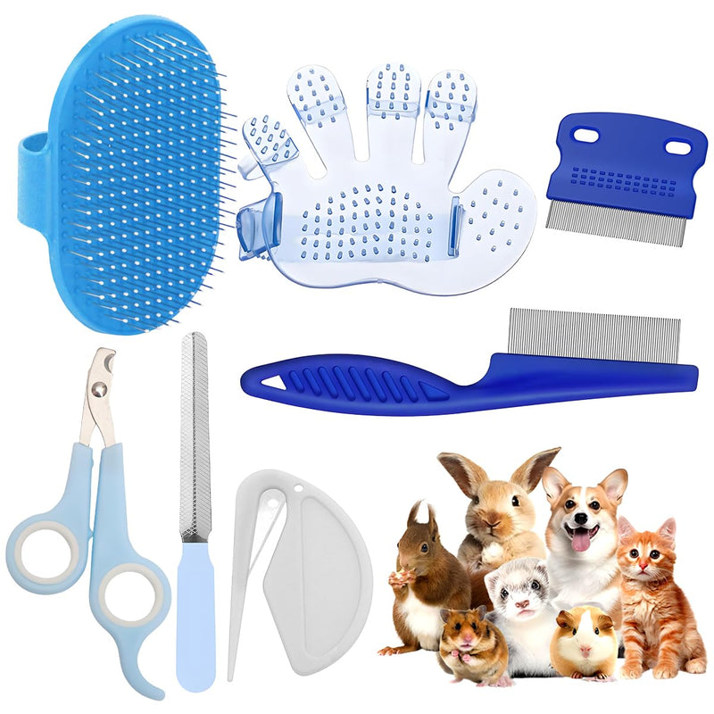 Rabbit Grooming Kit – Bunny Grooming Kit with Shedding Brush, Nail Clippers & Comb – Small Animal Grooming Supplies for Rabbits, Guinea Pigs, Hamsters, Ferrets - Small Pet Shedding & Care (Blue) Blue - PawsPlanet Australia